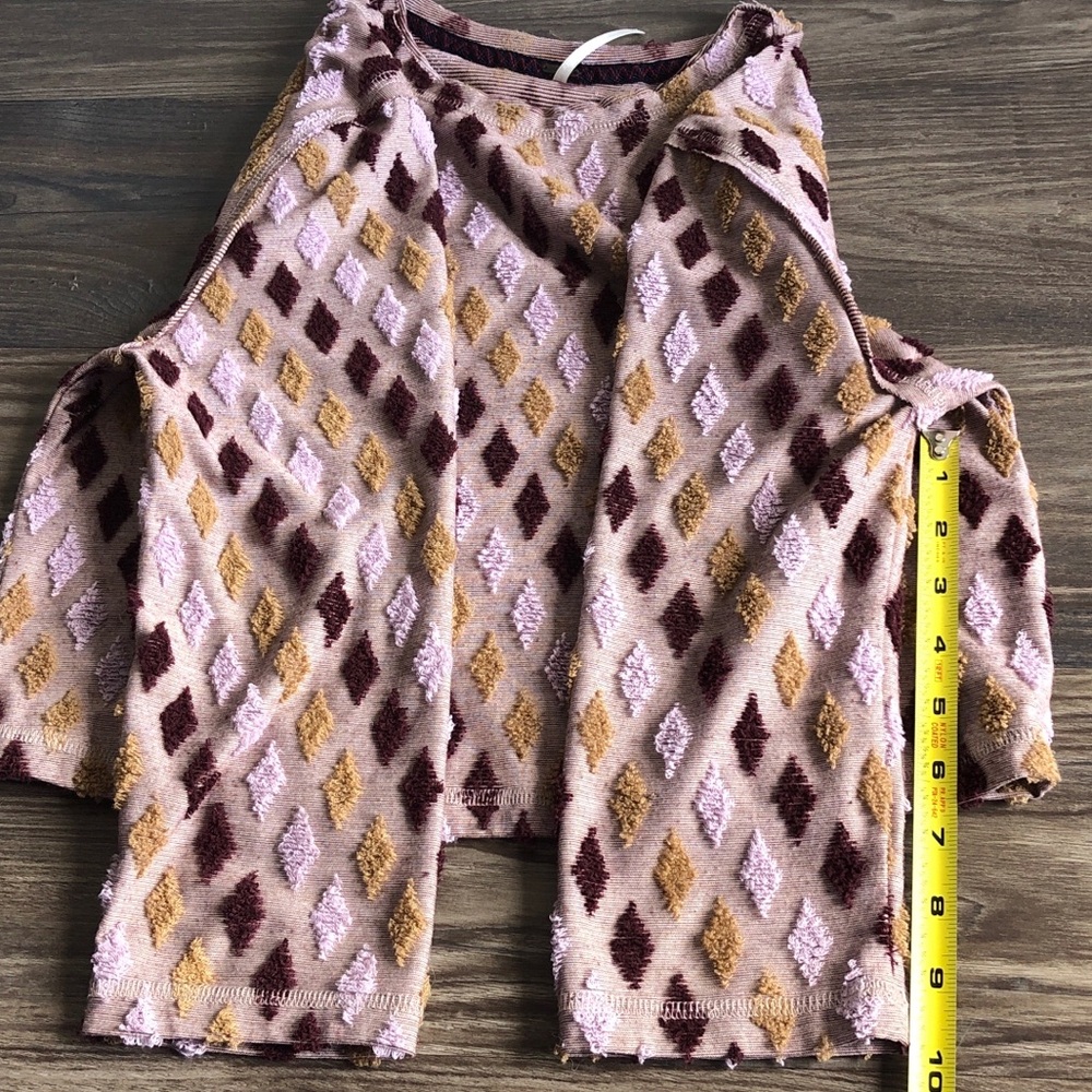 Free People Magic Carpet Cropped Tee Mauve Embroidered 3/4 Sleeve - Picture 14 of 14